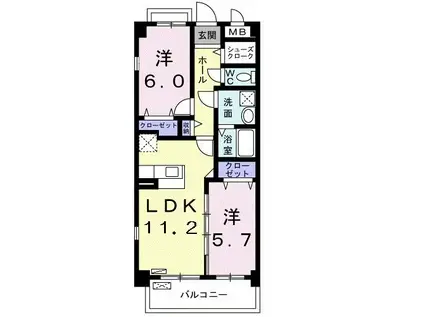 エアリーハウス(2LDK/3階)の間取り写真
