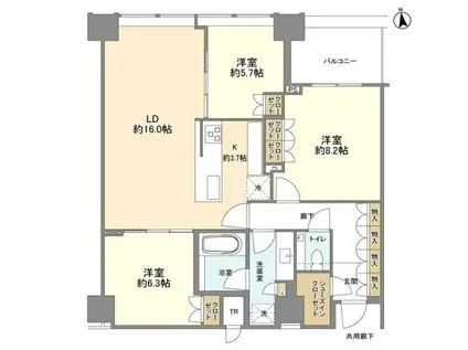 白金ザ・スカイ イースト棟(3LDK/39階)の間取り写真