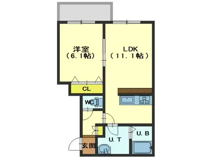 プルミエール深堀(1LDK/2階)の間取り写真