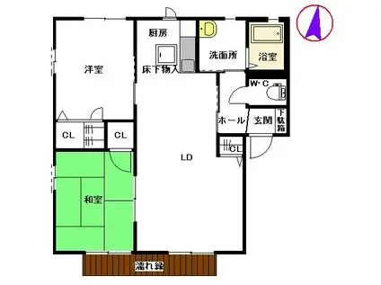 ラフィネ中曽根 A棟(2LDK/1階)の間取り写真