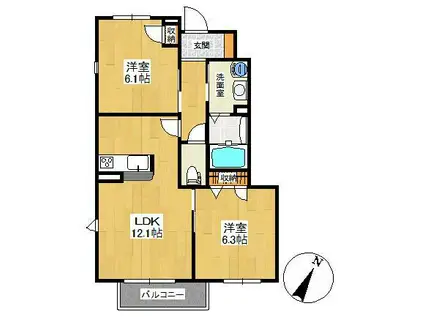 アゼリアC(2LDK/1階)の間取り写真