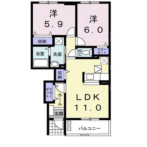 アルカンシェル(2LDK/1階)の間取り写真