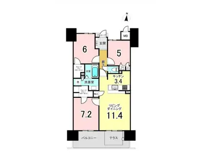 ロイヤルガーデン大元駅前(3LDK/9階)の間取り写真