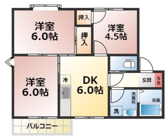 グリーンハウスⅠ(3DK/2階)の間取り写真