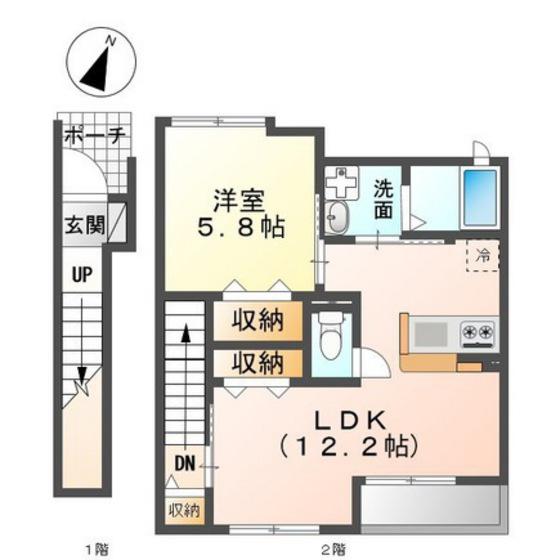 フォレスト庭瀬(1LDK/2階)の間取り写真