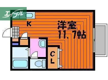 ローズガーデン庭瀬(ワンルーム/2階)の間取り写真