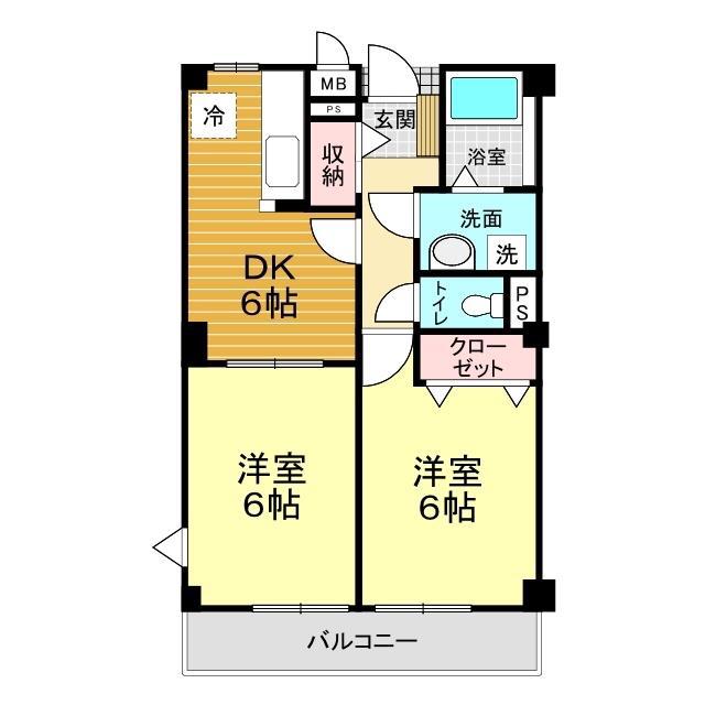 コモド パラッツォ(2DK/2階)の間取り写真