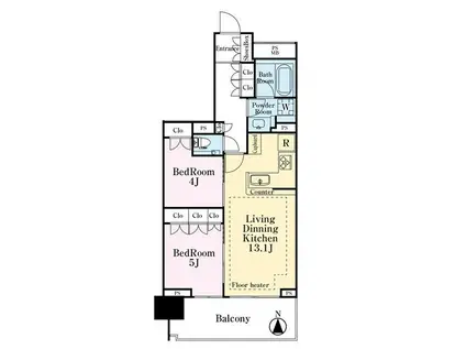 クレヴィア小石川後楽園(2LDK/2階)の間取り写真
