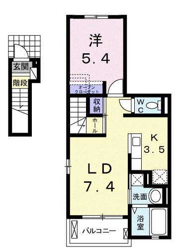 コントレイル(1LDK/2階)の間取り写真