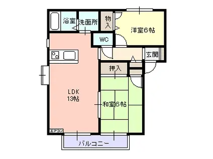 メイプル ヒルズA(2LDK/2階)の間取り写真