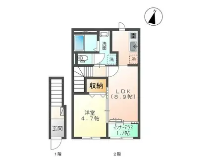 グラーノ(1LDK/2階)の間取り写真