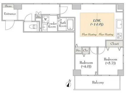 ルミークアン笹塚(2LDK/2階)の間取り写真