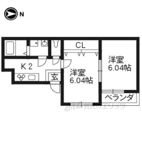 リール苗町(2K/4階)の間取り写真