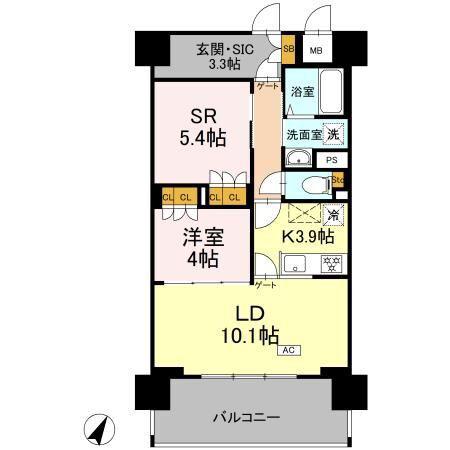 リーラ横浜川和町(1SLDK/4階)の間取り写真