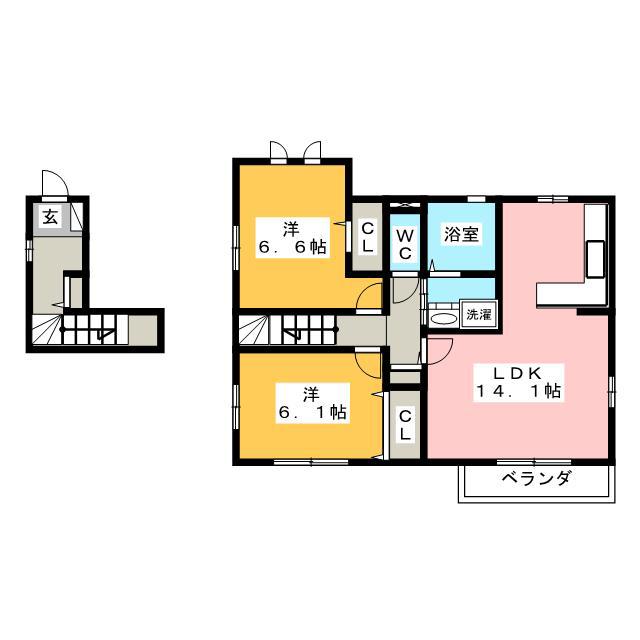 D-ROOM琴塚B(2LDK/2階)の間取り写真