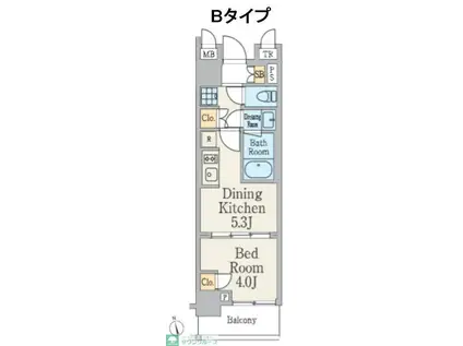 クレストコート町屋(1DK/5階)の間取り写真