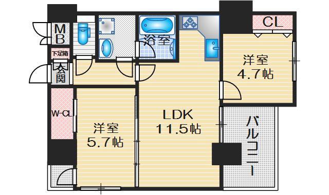 ノルデンハイム江坂アドバンス(2LDK/15階)の間取り写真