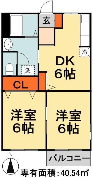 コーポルミエール(2DK/2階)の間取り写真