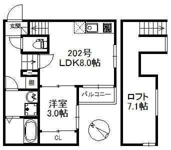 ウィンクルム・CREST(1LDK/2階)の間取り写真