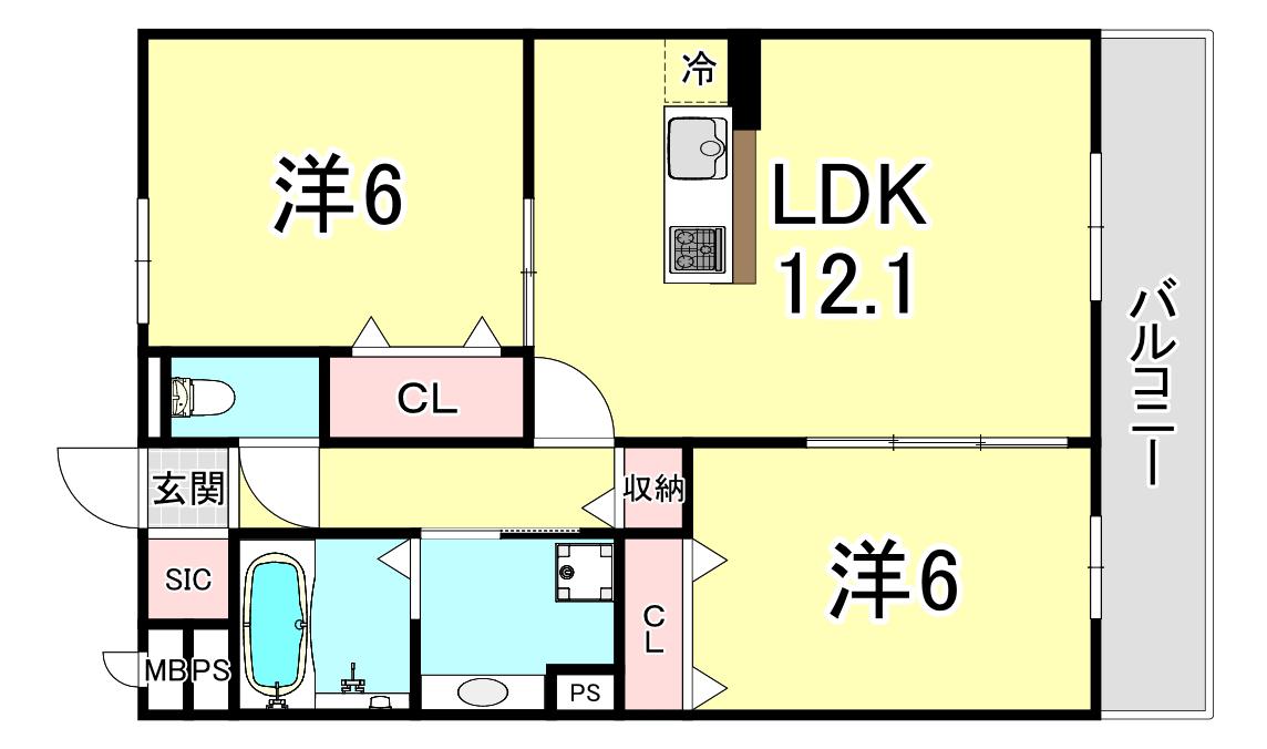 LALA FUKUDA(2LDK/3階)の間取り写真