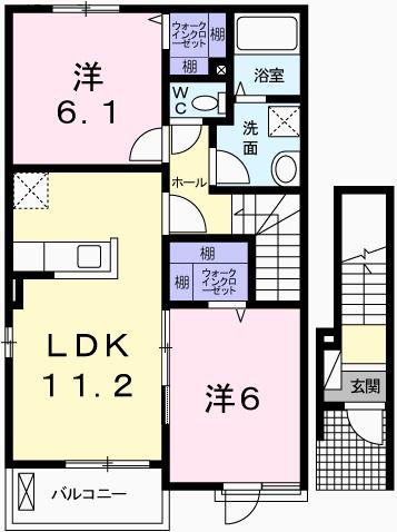 ラフレシールあぼしE(2LDK/2階)の間取り写真
