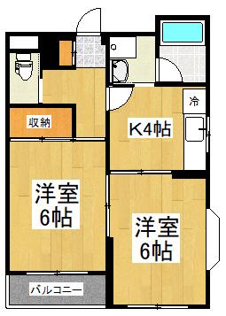 ブランシェ相模原(2K/3階)の間取り写真