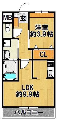 フロール・デ・セレッソ(1LDK/2階)の間取り写真