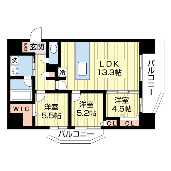 AXIA WILL帯山(3LDK/9階)の間取り写真