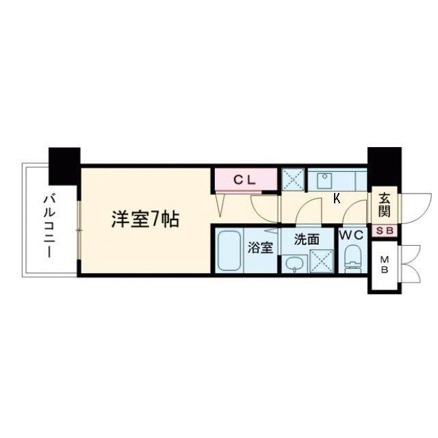 S-RESIDENCE大阪同心(1K/13階)の間取り写真