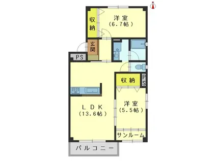 さくらハイツ1号棟(2LDK/3階)の間取り写真