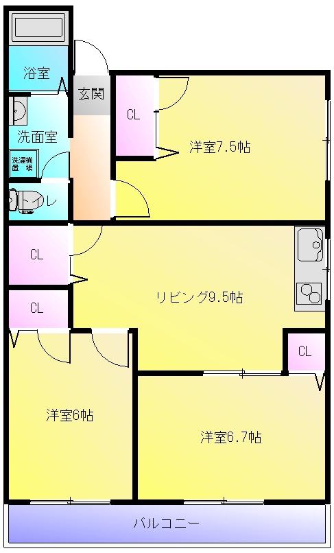 アプトシティ八尾(3LDK/2階)の間取り写真