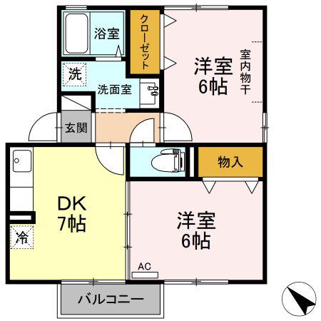 ハイツトベラC(2DK/2階)の間取り写真