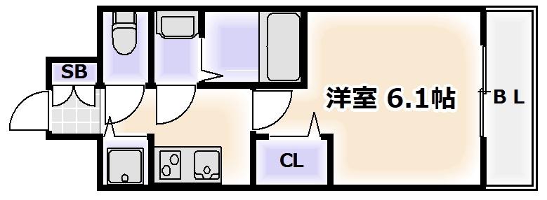 プレサンス難波駅前(1K/13階)の間取り写真