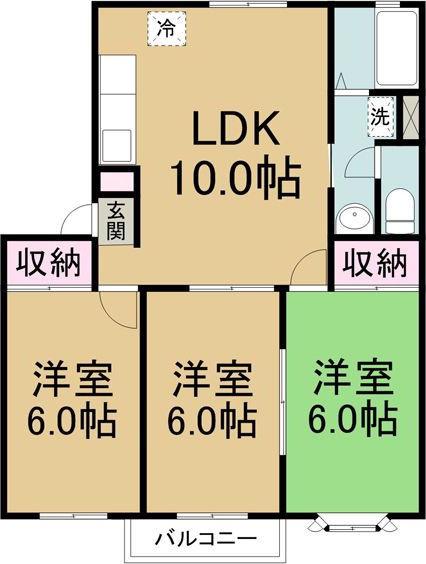 ケーエムハイツ(3LDK/2階)の間取り写真