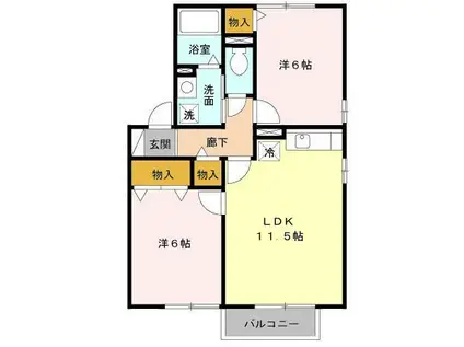 ハイム上野町D(2LDK/2階)の間取り写真