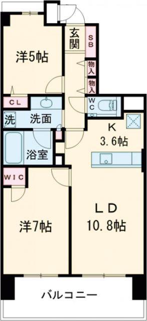 ランドアーク島瀬(2LDK/8階)の間取り写真