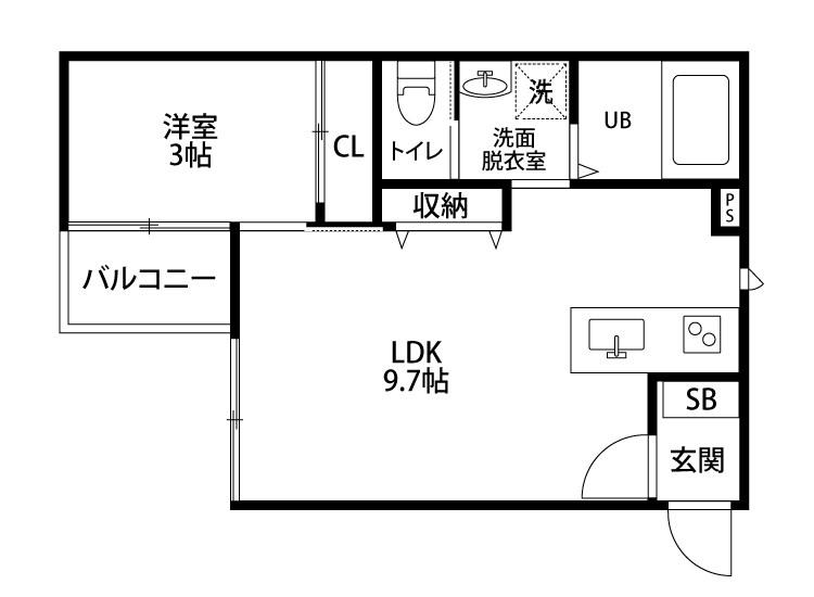 アーバンブランチ南笹口(1LDK/1階)の間取り写真