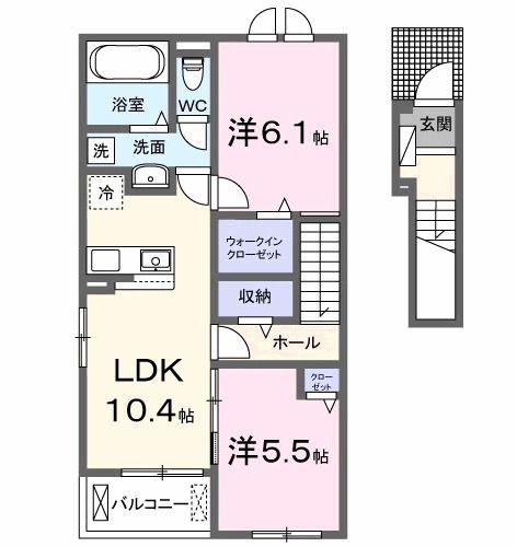 ヴェルドゥーラII(2LDK/2階)の間取り写真