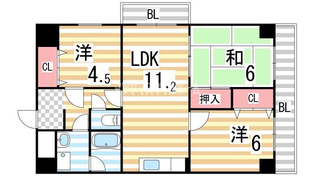 エコーハイツ(3LDK/5階)の間取り写真