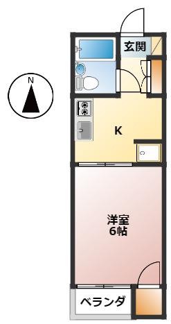 藤ノ木ハイツ第2棟(1K/2階)の間取り写真