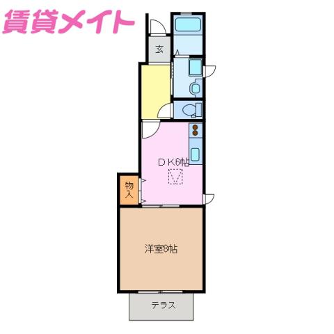 グランサージュA棟(1DK/1階)の間取り写真