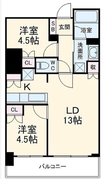 ドューエ大宮(2LDK/13階)の間取り写真