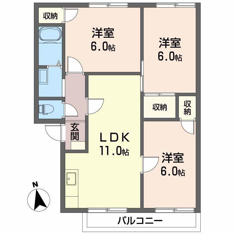 フレグランス小坂 B(3LDK/2階)の間取り写真