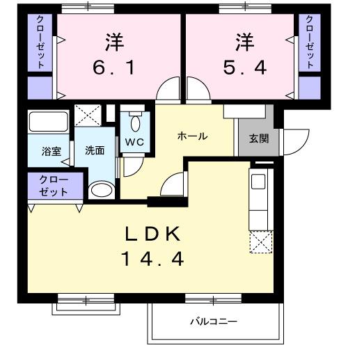 アーバンサクライC(2LDK/1階)の間取り写真
