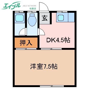 コーポ樹(1DK/1階)の間取り写真