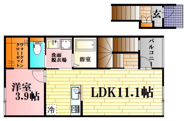 ラヴァンリヴィエールB(1LDK/2階)の間取り写真