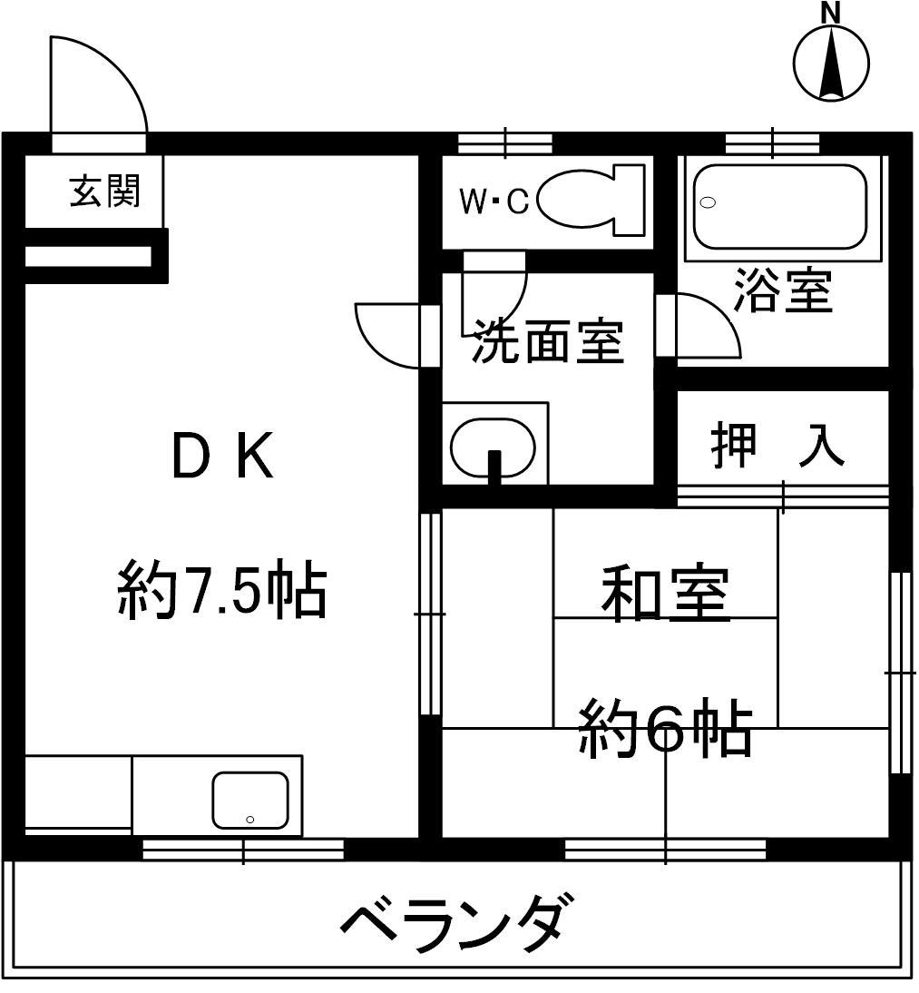ラビス王塚公園(1DK/2階)の間取り写真