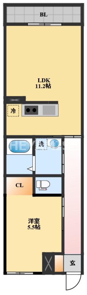 EXCEL長田B(1LDK/1階)の間取り写真