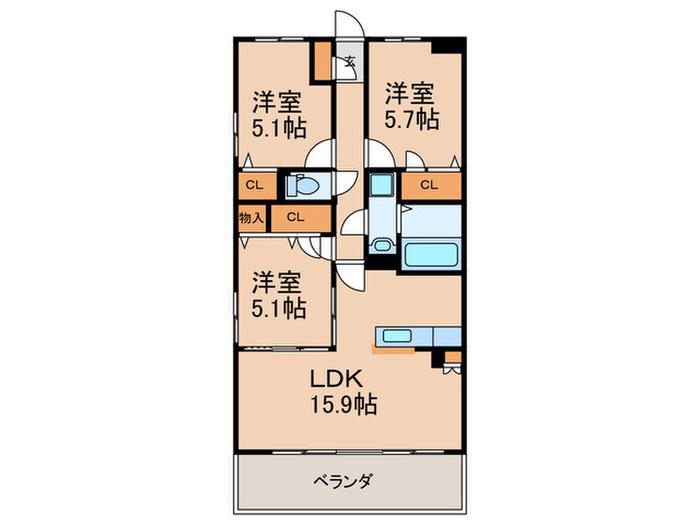 アンソレイユV(3LDK/2階)の間取り写真