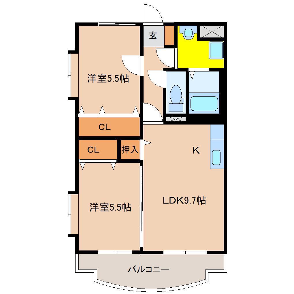 テルガーデン小松(2LDK/3階)の間取り写真